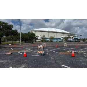 Small Depression Forms in Tropicana Field Parking Lot Ahead of Rays’ Home Opener - Thumbnail
